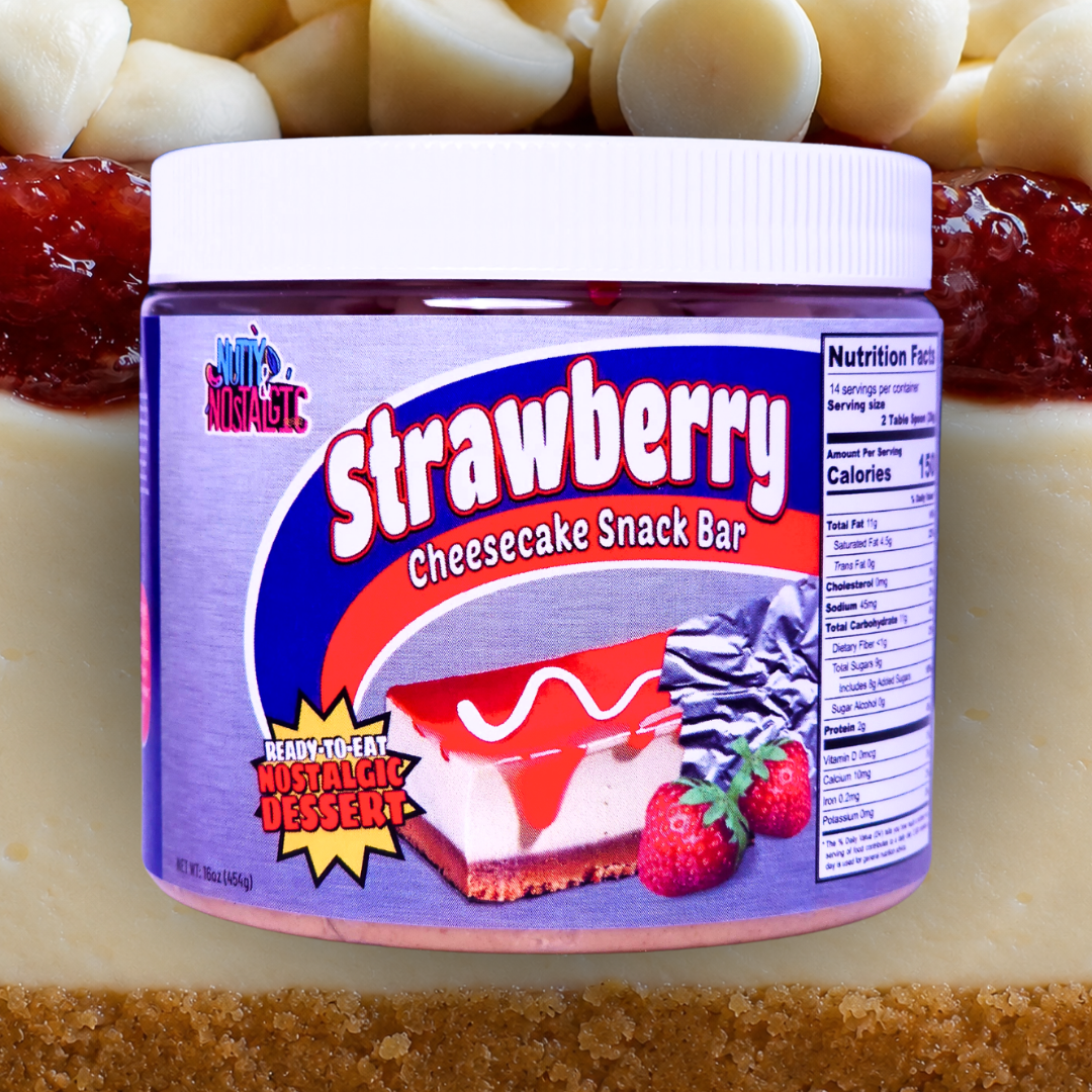 Strawberry Cheesecake Snack Bar nut butter jar