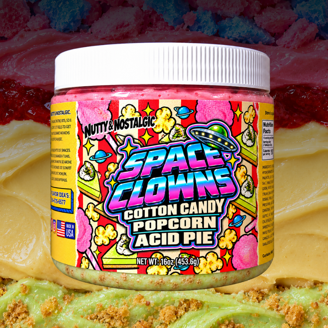 Space Clowns nut butter jar