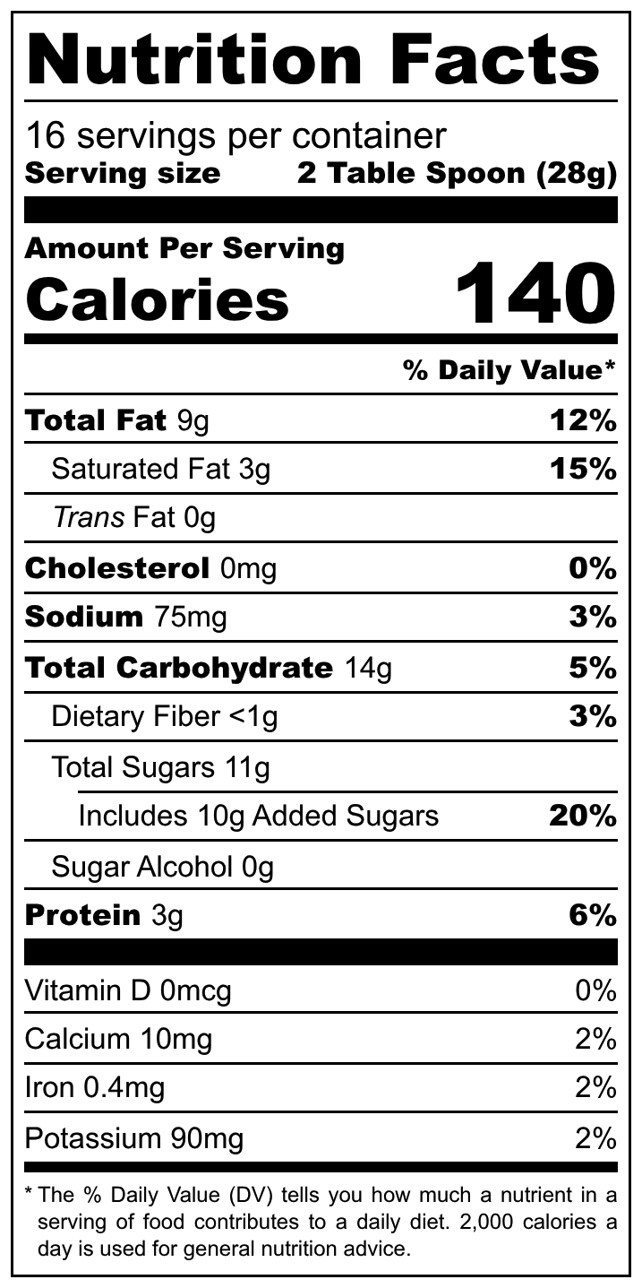 The King PB & Banana Creme Nutrition Facts panel