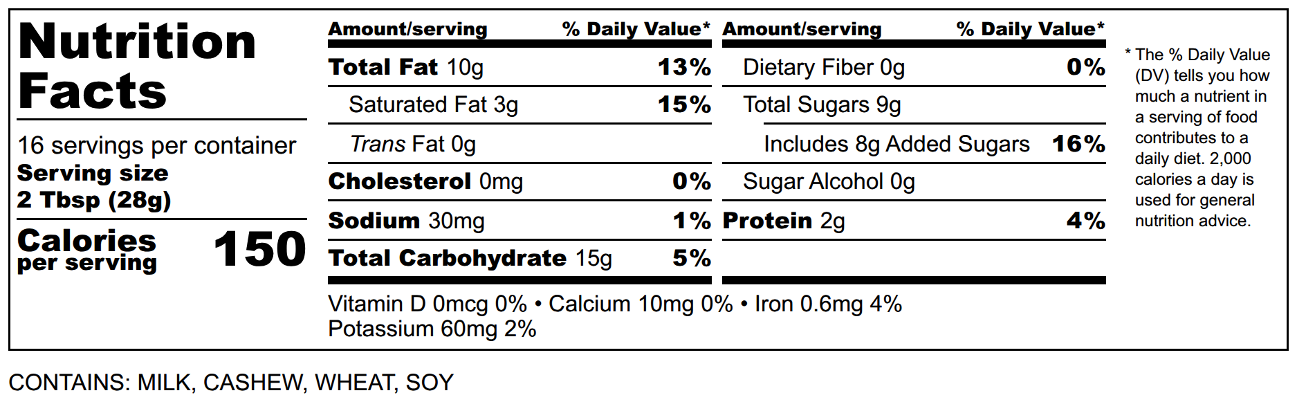 Cookie Butter Bar Nutrition Facts panel