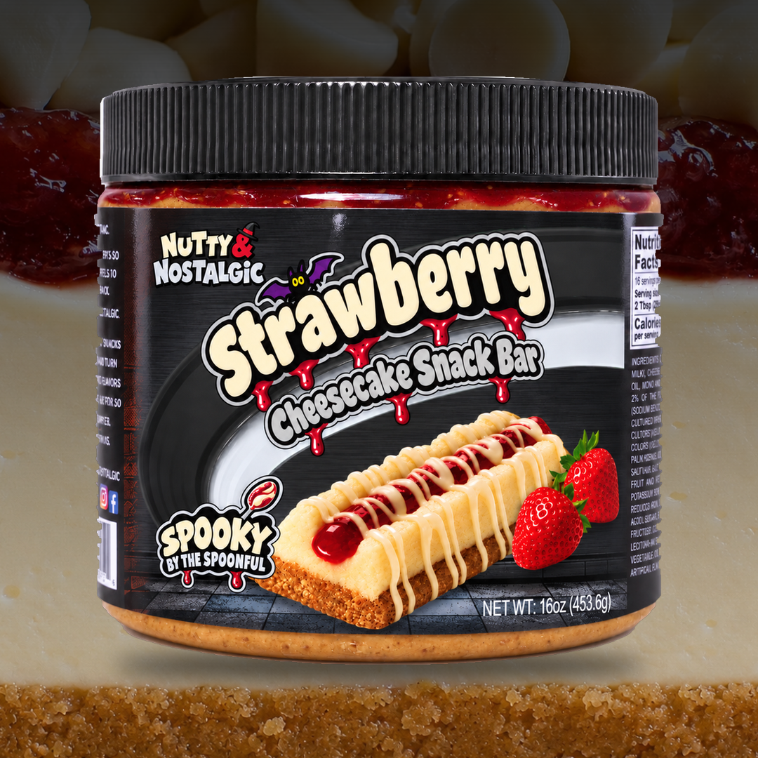 Strawberry Cheesecake Snack Bar nut butter jar