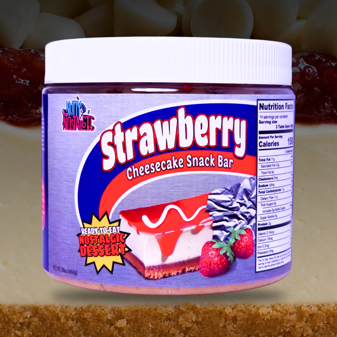 Strawberry Cheesecake Snack Bar nut butter jar